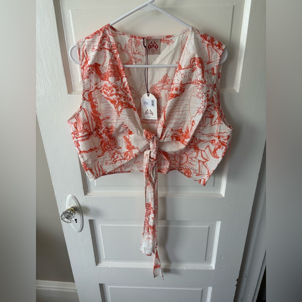 NWT Emporio Sirenuse Orange and White Tie Front Blouse